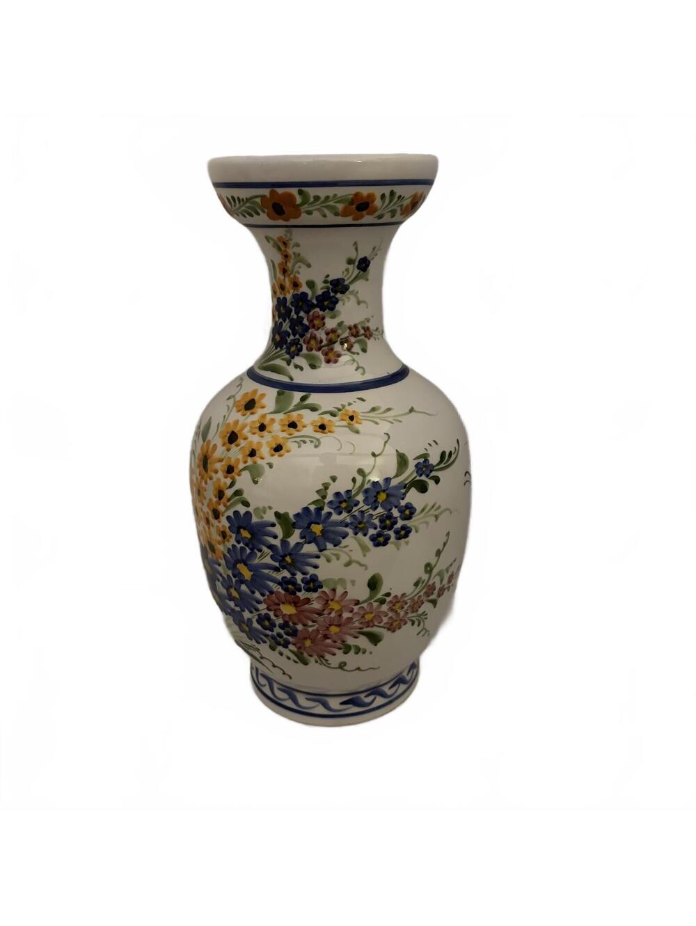 Handmade Kostas Keramix porcelain vase hand-painted floral & butterfly motifs